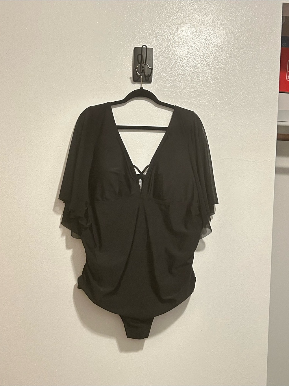 NWOT Torrid Swim Black Lattice Flutter Sleeve One Piece Swimsuit 4 4X